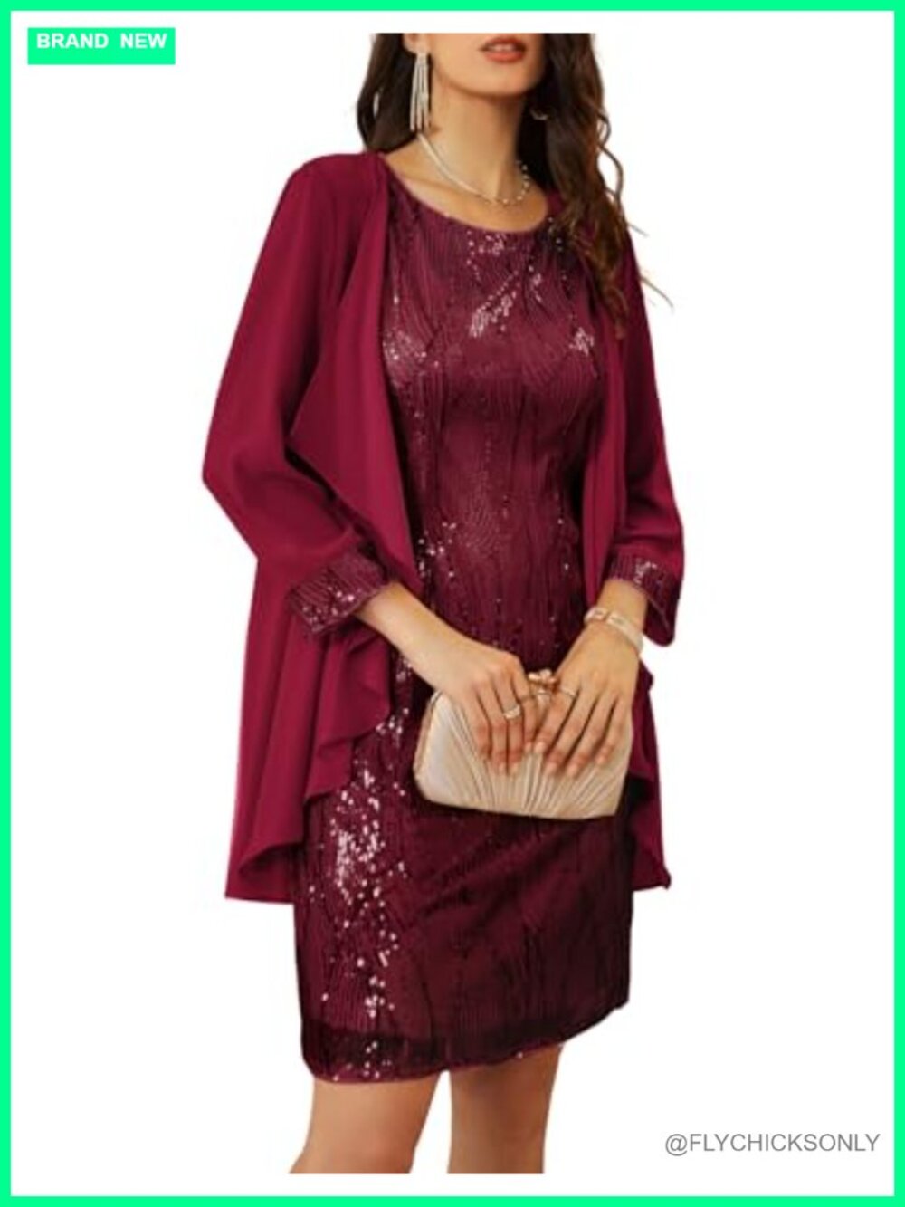 Women's Two Piece Sequin Dress with Jacket Formal Wedding Guest Knee Length